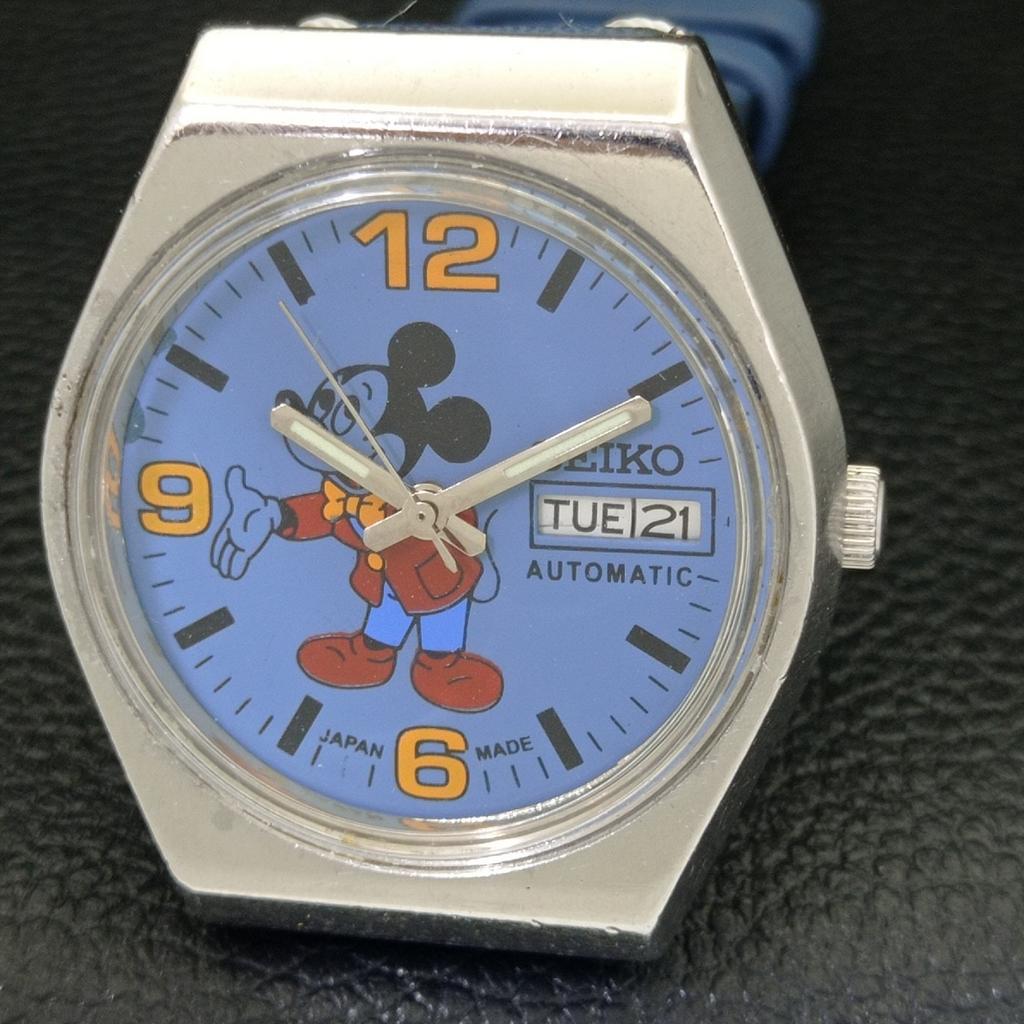 USED VINTAGE SEIKO AUTOMATIC 6309A JAPAN MENS CARTOON BLUE DIAL WATCH A433909-2 R119-a433909