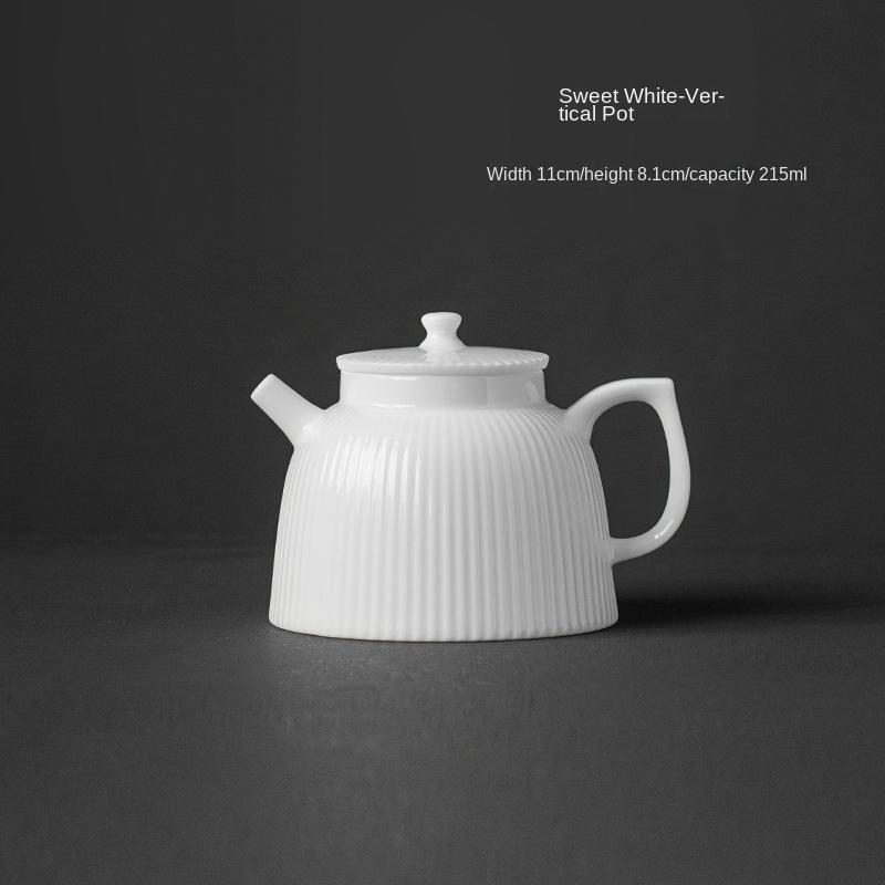 

Suet Jade Teapot High-grade White Porcelain Tea Maker Closed Water Teapot White Vertical Pattern Single Teapot Tea Kettle