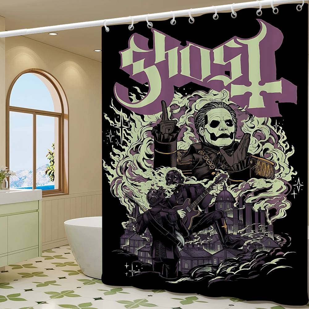 G-Ghost Band Pattern Bathroom Shower Curtain Bathroom Partition Curtain Light Opaque Waterproof Material Bathroom
