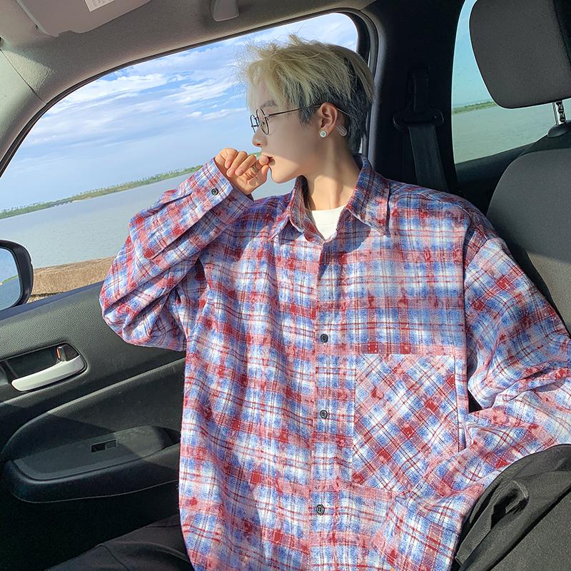 Japanese-Style Retro Pu Shuai Design Sense Niche Long-Sleeved Shirt Men's Autumn Frayed Tie-Dyed Damaged Style Coat