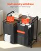 2 Section Laundry Sorter with Pull-Out Bags Metal Frame & Wooden Tabletop