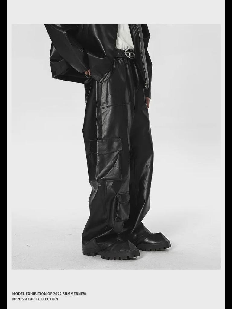 Retro West Coast Çok Cepli Tulum: Rahat Hip-Hop Sokak Stili Punk Deri Pantolon