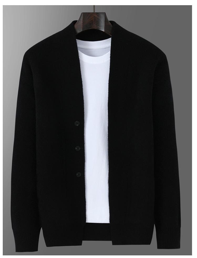 Men's 100% Pure Wool Thick Solid Cardigan Sweater, Plus Size Casual Knitwear Jacket