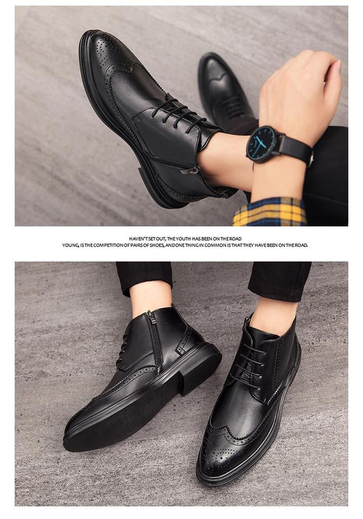 Men's High-Top Formal Brogue Boots - Autumn/Winter British & Korean Style