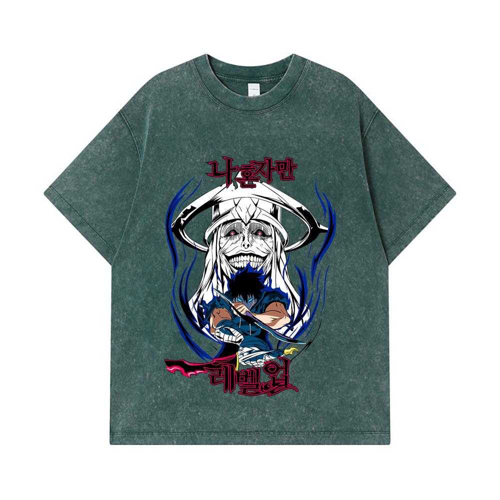 275 GSM Washed T-shirts 100% Cotton Solo Leveling V9 Print Unisex Heavy Cotton T Shirt