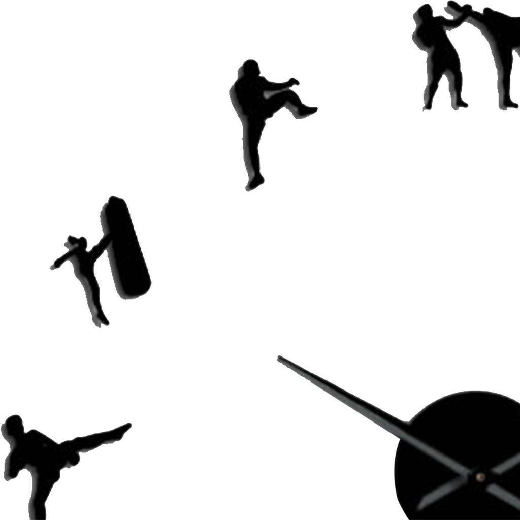 3D Large Wall Clock DIY, Non Ticking Watch Clocks Mirror Stickers Art Acrylic Karate Taekwondo