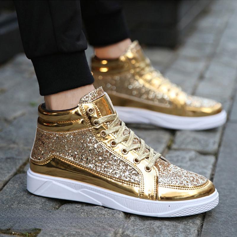Męskie Sneakersy Wysokie Błyszczące Męskie Botki Antypoślizgowe Buty Codzienne Męskie Buty Hip Hop