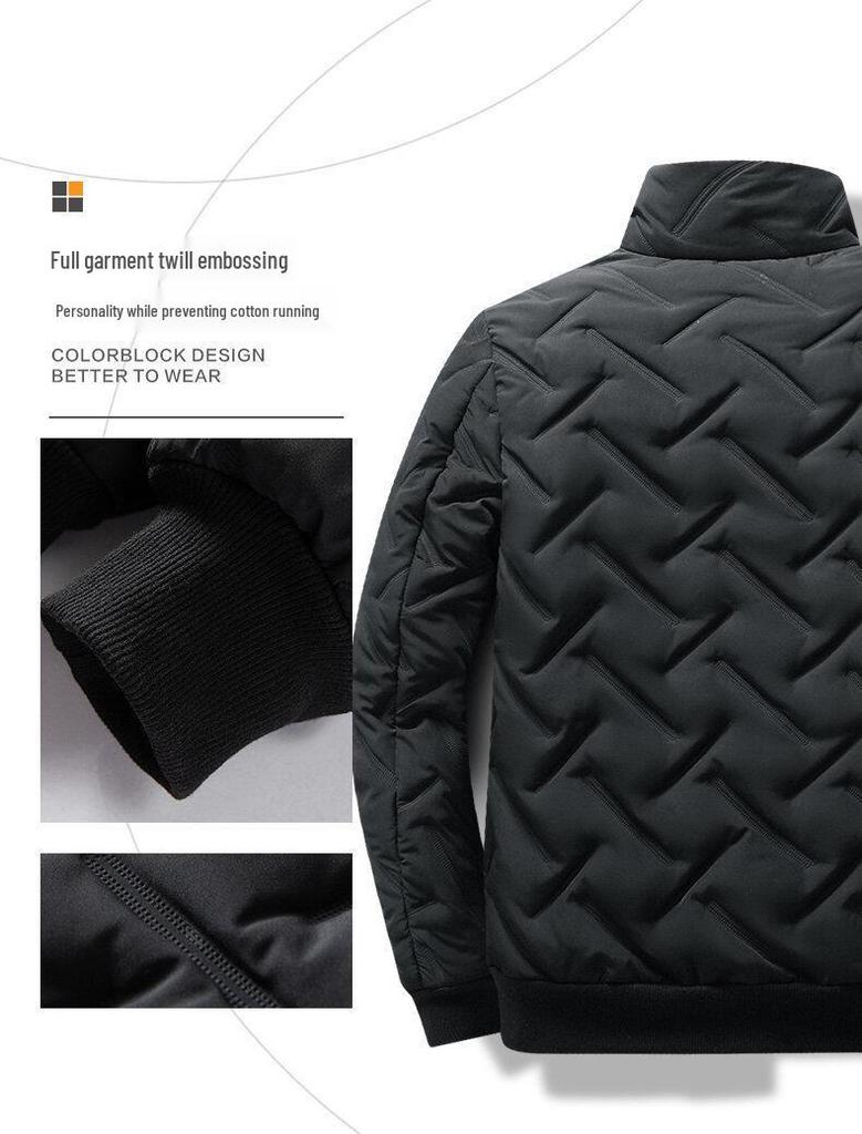 Męska Lekka Bawełniana Kurtka Puchowa jesienno-zimowa w Koreańskim Stylu z Kołnierzem Stójką