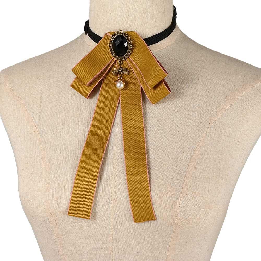 

Lady Gorgeous Tassel Ribbon Pearl Costume Cravat Bow Tie Collar Pin Brooch