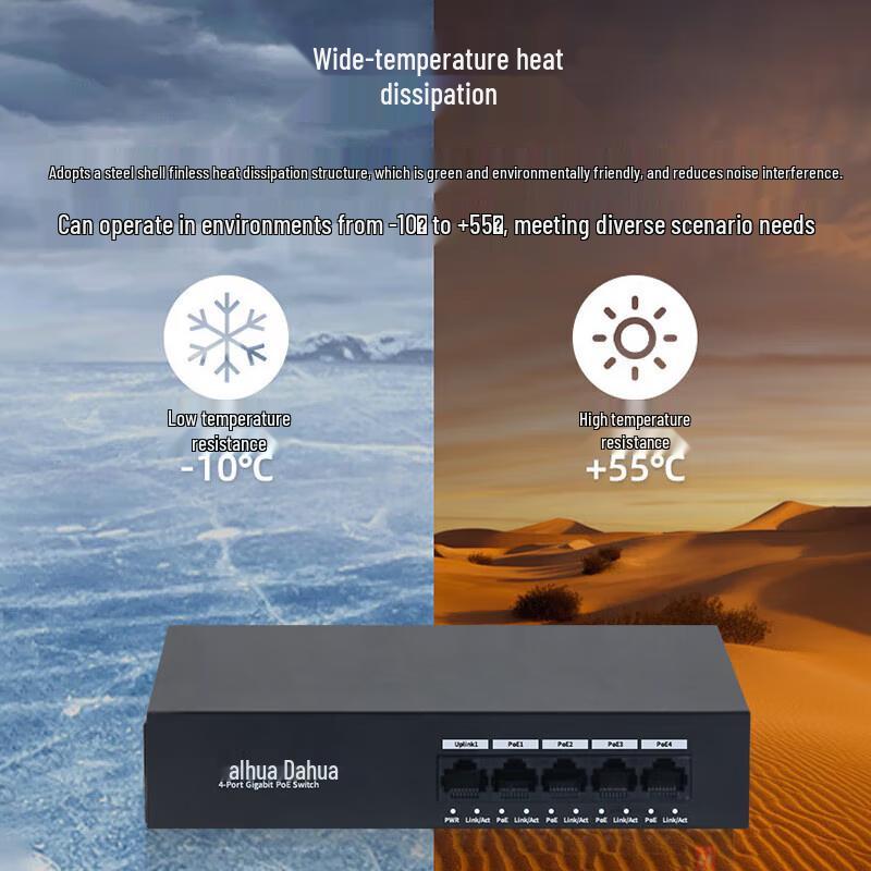 Dahua Full Gigabit 4-Port PoE Unmanaged Network Switch CN Plug (adapter Included)