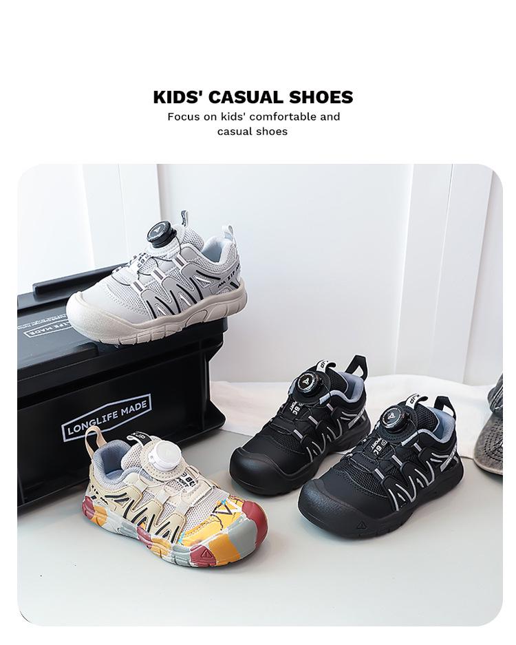 2026 Spring/Summer Boys' Rotating Buckle Dad Shoes - Cute & Comfy Sporty Hiking Sneakers