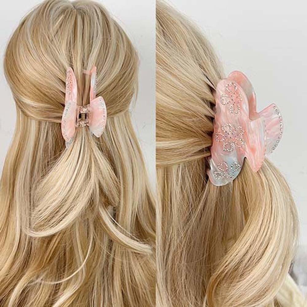 Korean Style Women Shark Clip Iridescent Acrylic Hair Claw Rhinestone-inlay Hair Claw Female