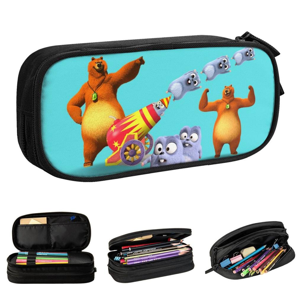 Grizzy Beer Cartoon Pencil Cases Classic Anime Pen Bag Girl Boy Big Capacity School Supplies Cosmetic Pencilcases