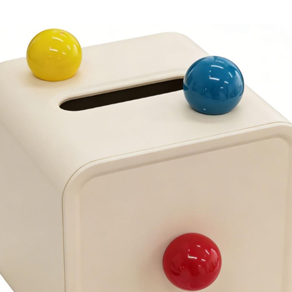 White Dopamine Roll Tissue Box PP 13.8x13.8x14.2cm Colorful Ball Tissue Dispenser Desktop Tissue Storage Box