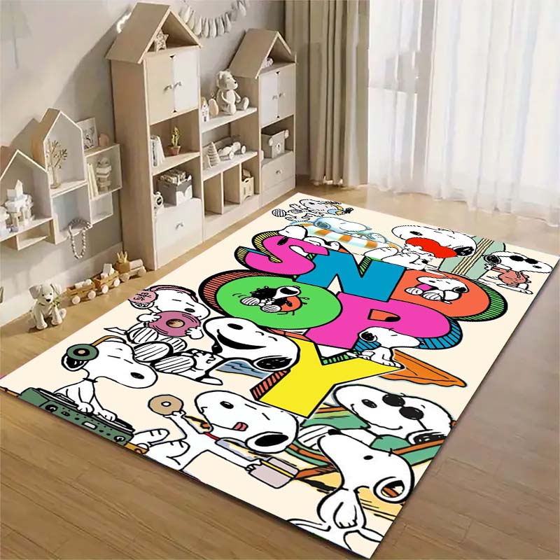 Cute Snoopy print decorative rug, perfect for home, bedroom, bedside, or office use, including swivel chairs.