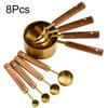 8Pcs Gold Kitchen Baking Tools Bakeware Measuring Tools Scales Set Stainless Steel Measuring Cups and Spoons With Wooden Handle