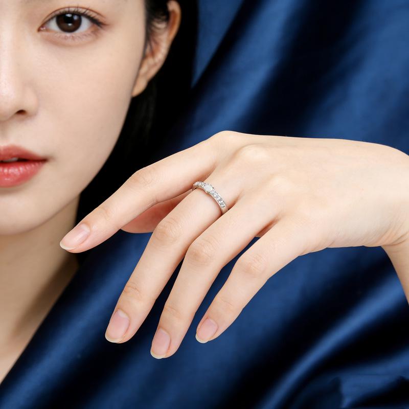 High-End Rhinestone Heart Open Ring for Women - Elegant Pinky Sterling Silver Design