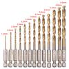 13Pcs HSS Hex Shank Drill Bit Set Quick Speed Change Titanium Coated Twist