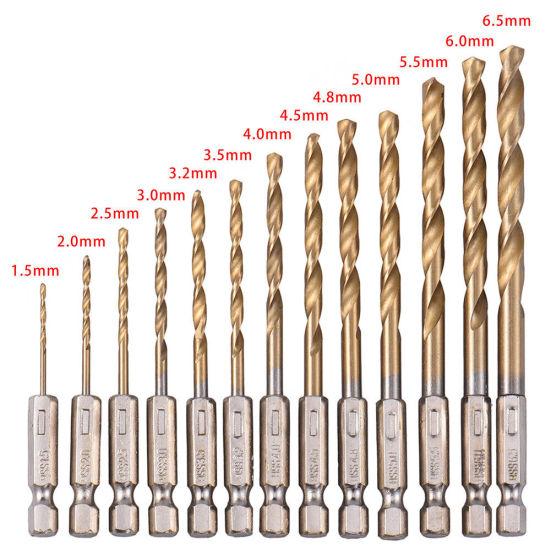 13Pcs HSS Hex Shank Drill Bit Set Quick Speed Change Titanium Coated Twist