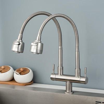 304 Stainless Steel Kitchen Single Cold Water Faucet with Dual Flexible Sprayer