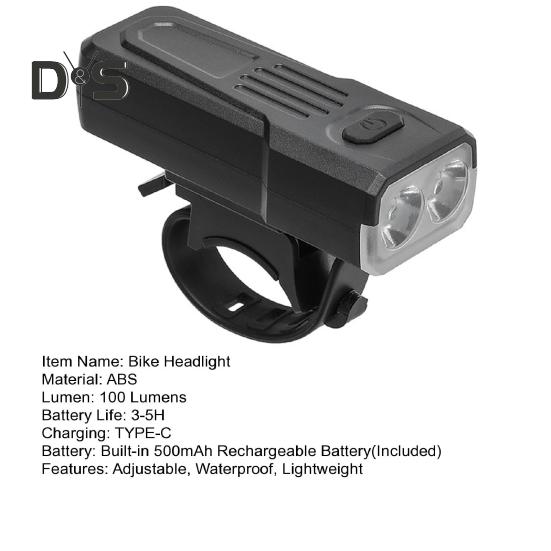 Bicycle Headlight with Adjustable Strap Type-C Rechargeable 3 Modes Waterproof 100 Lumens Night Riding Road Mountain Bike Front Lamp Mini Flashlight