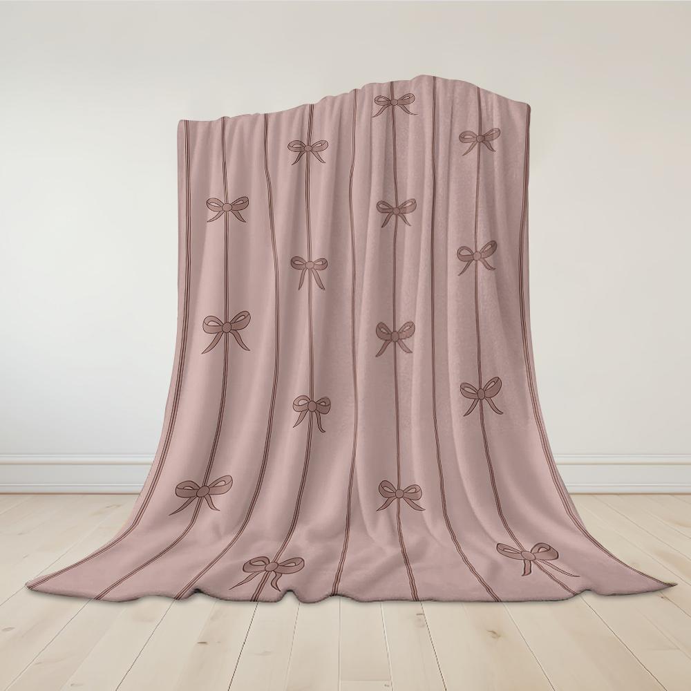 Brown Background with Bow Stripes Flannel Blanket Warm Soft Halloween Christmas Couch Warm Cozy Decorative Decor for All Season