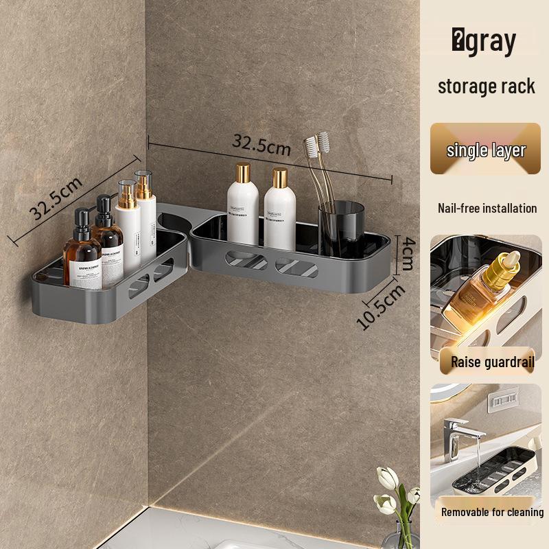 Nástěnný rohový úložný regál do koupelny