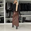 Sexy Split Mid-Length PU Leather Skirt Women's Solid Color Slim Package Hip High Waist Skirts Fashionable Party Ladies Clothes