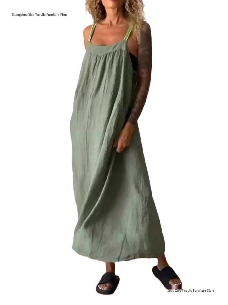 2026 Summer Casual Cotton Linen Strap Dress