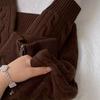 Women's American Style Coffee High-Neck Twist Knit Sweater - Autumn/Winter Versatile Half-Zip Base Layer