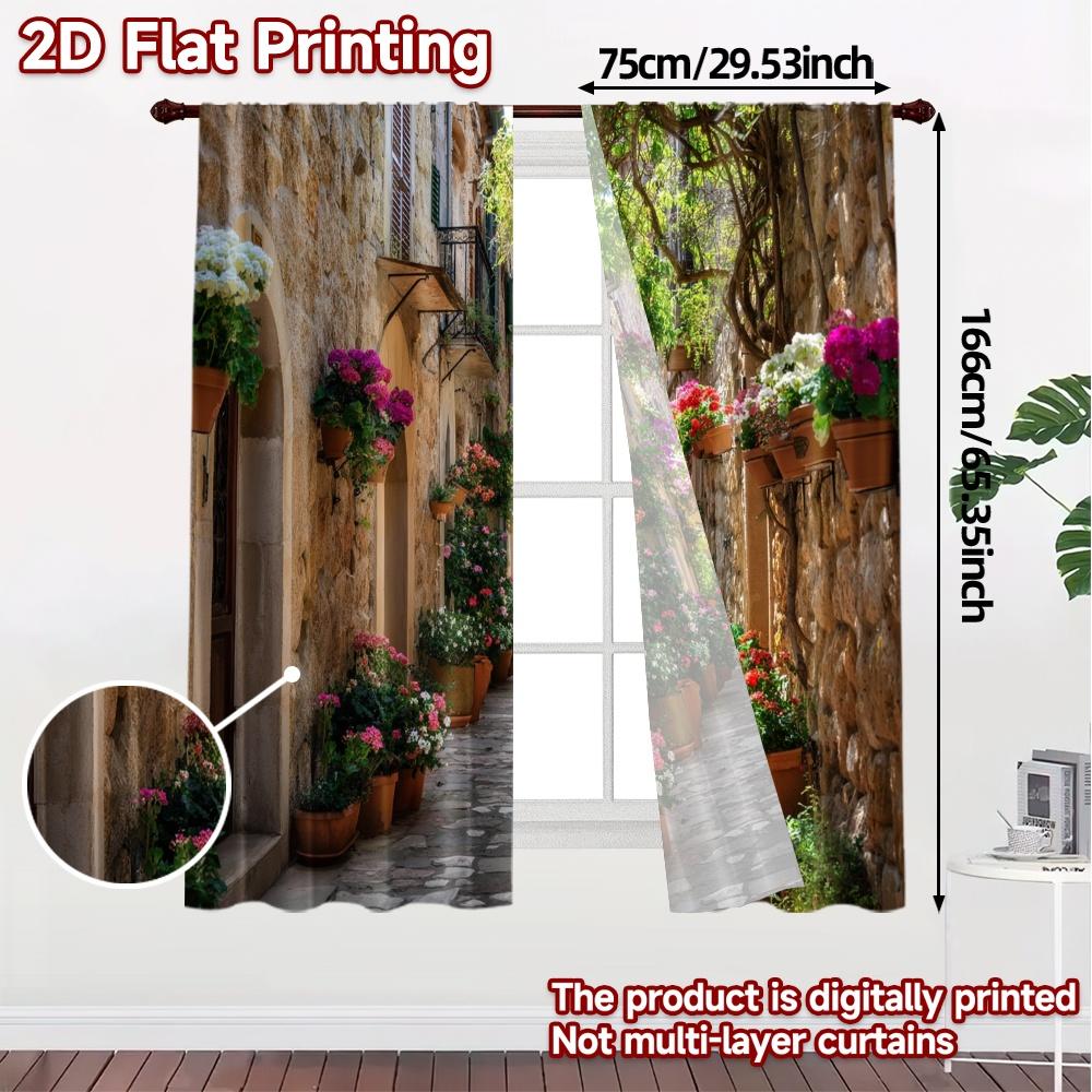 2pcs, 2D FLAT PRINTING Curtains (Without Rod) Flowered Alley Modern Curtain Modern Polyester Curtains Versatile All Ldeal for