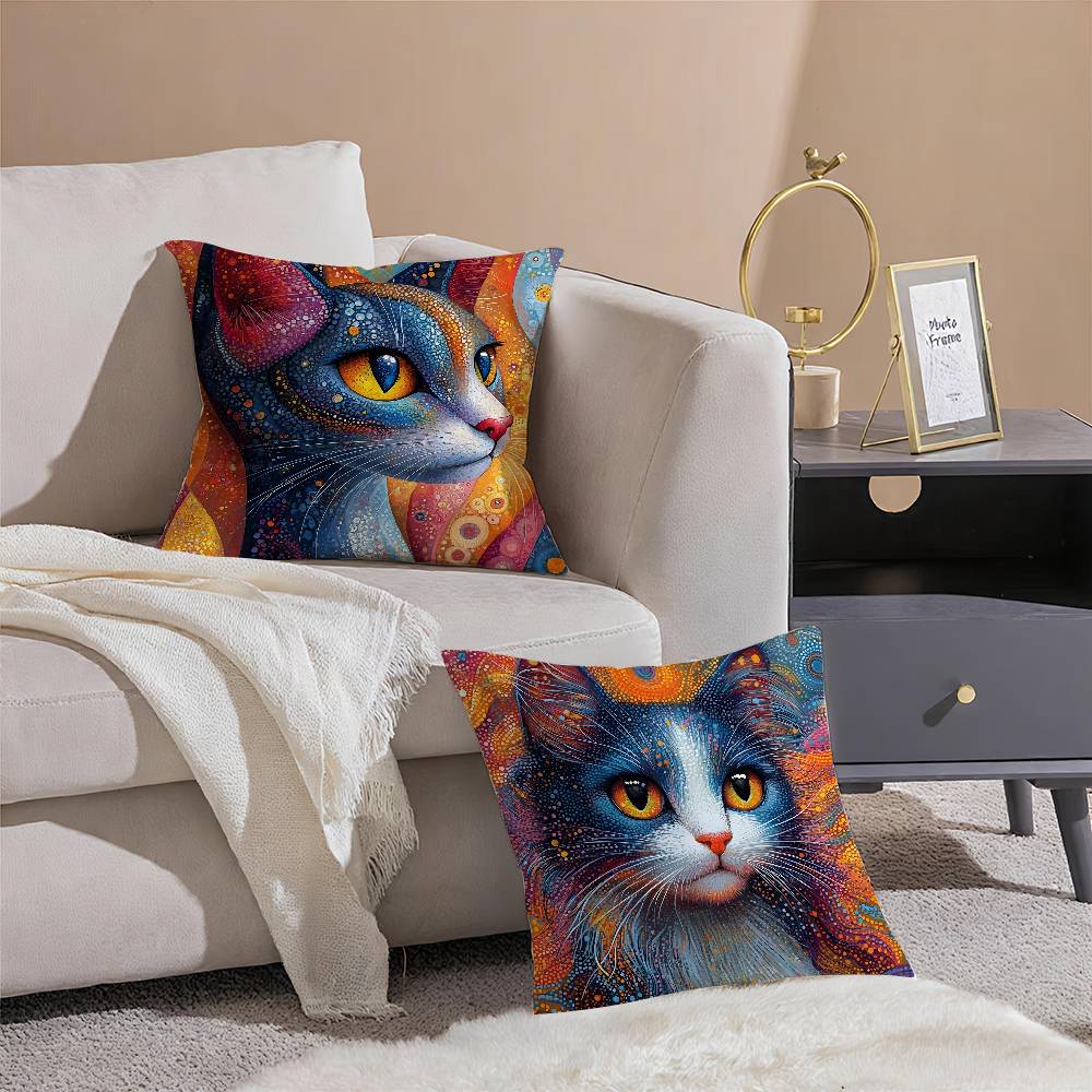 Prints Of The Strange Cats Pillow Case Comfort Sofa Bed Silky Elegant Invisible Zipper Decorative Cushion Cover