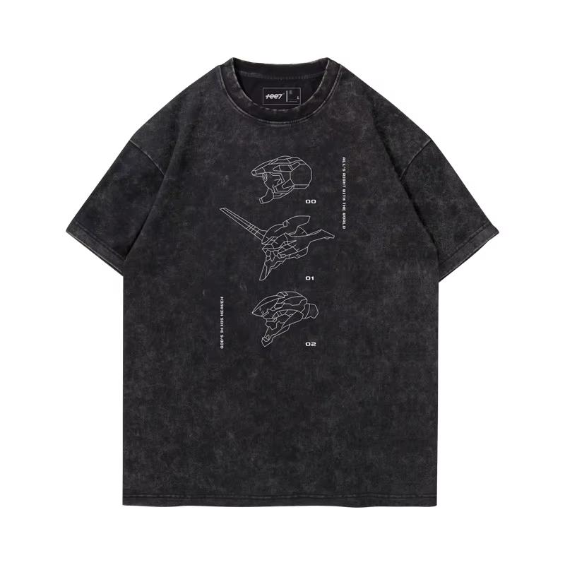 Japanese Anime Eva Graphic Printed Tshirt Mens and Womens Washed Tshirt High Quality Vintage Cotton Tshirt YK Tops