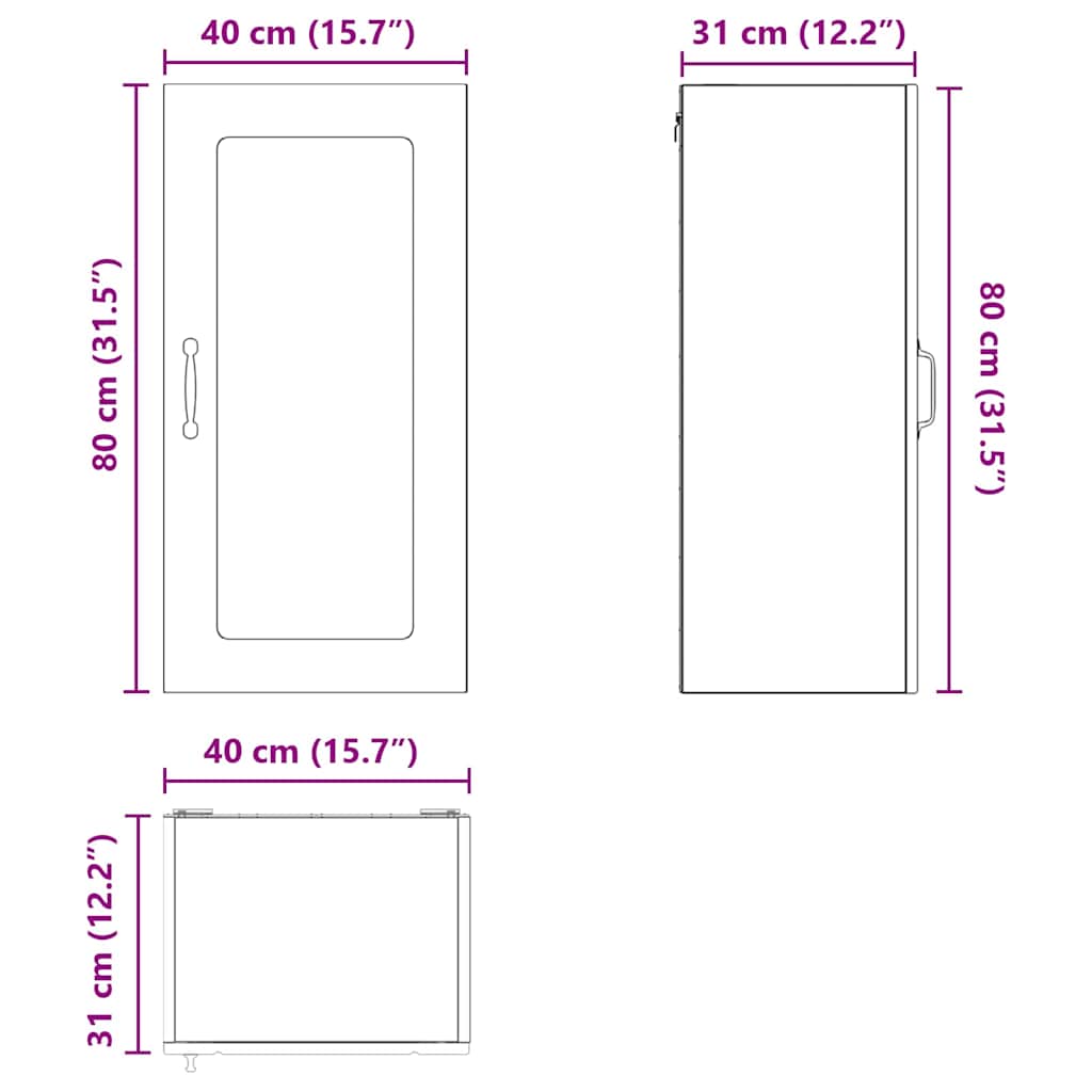 Wall Mounted Glass Cabinet PORTO 2 pcs Grey Sonoma 40 x 31 x 80 cm