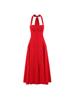 Elegant Retro Red Tie Halter Mid-Length Dress
