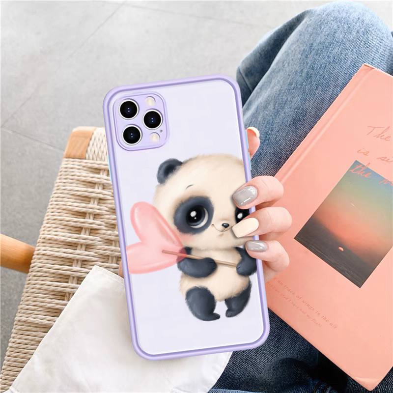 Cute Panda Phone Case for iPhone X XR XS 7 8 Plus 11 12 13 Pro MAX 13mini Translucent Matte Case