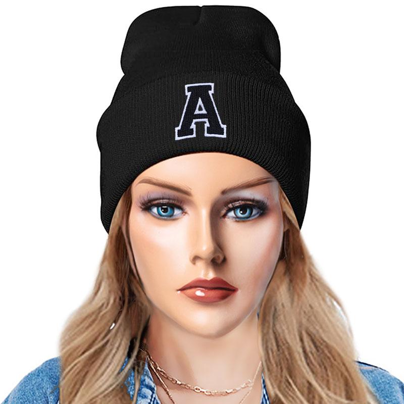 Unisex Letter A-Z Embroidery Beanie Hat for Men Women Winter Knit Caps Soft Ski Hat