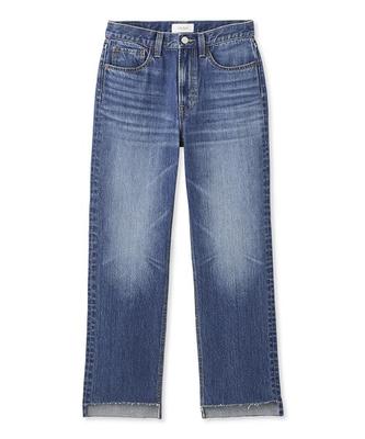 Tapered Denim Pants with Stepped Hem
