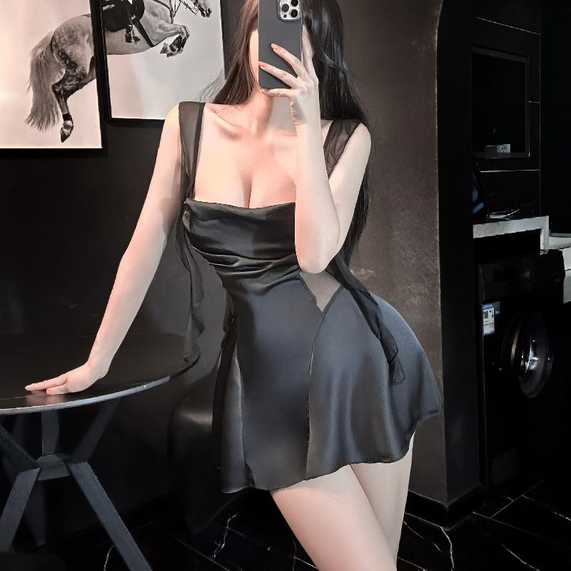 Low-cut Streamer Backless Swinging Collar Sexy Nightdress Premium Pajamas Satin Suspenders Loungewear Pure Desire Style