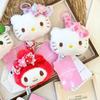 kitty cat My Melody red kimono floral print plush toy keychain melody cute Hello Kitty big face stuffed doll bag charm
