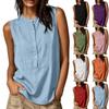 Canotta da Donna Senza Maniche in Lino Casual Tinta Unita con Bottoni Davanti Top Leggero Traspirante Blusa Estiva per Uso Quotidiano