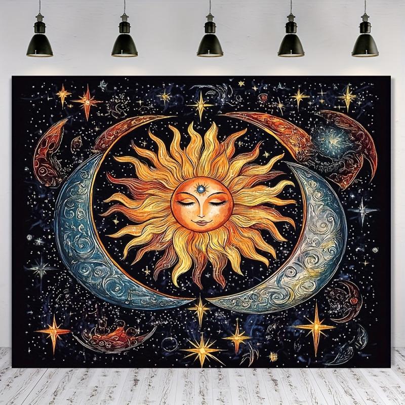 VIKAMA Vintage Sun Moon And Stars Tarot Tapestry BohemianStyle Decorative Piece For The Living Room Bedroom Or Above The Bed