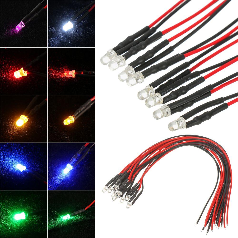 10pcs Red White Yellow 3mm 12V LED Light For 1/10 RC Crawler 1/14 Tamiya RC Truck Drift Car Truck Toys SCX10 SCANIA G63