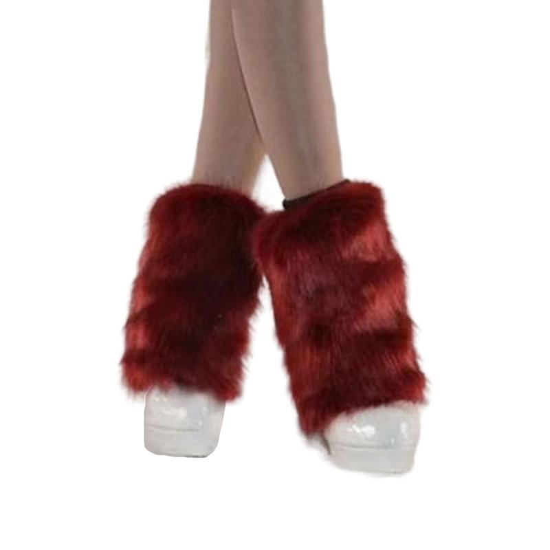 Fuzzy Faux Furs Leg Warmers Furs Heels Long Boots Cuffs Cover Has Elastic One Pair Carnivals Boot Cover Y2K JK Uniform