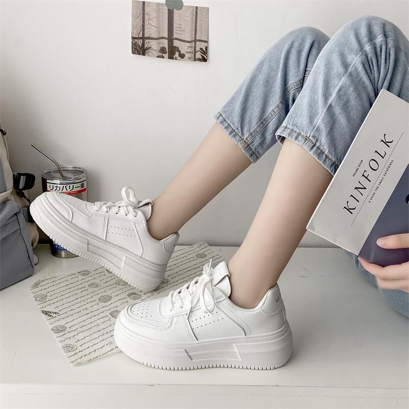 Platform white shoes women's 2025 autumn new college style versatile height increase casual sports board shoes muffin shoes ins tide