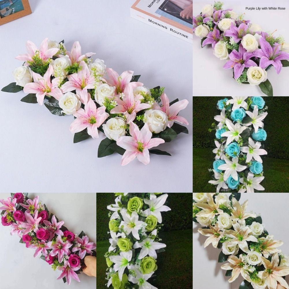 43cm Artificial Flowers Rose&lily Wall Arches Decor Artificial Rose Lily Flowers Party Stage Supplies Table Centerpiece Decor