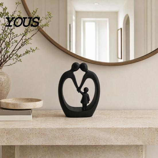3D Printed Family Sculpture of Three Figurine, Heart-Shaped Parent & Child Statue, Matte Texture Home Decor Ornament, Creative Gift for