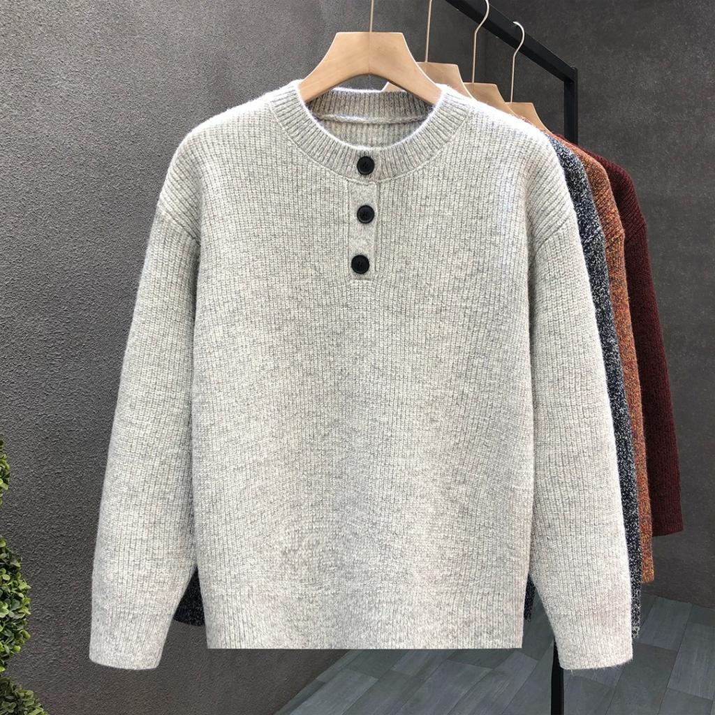 American Retro Knitted Sweater Men's Loose Spring and Autumn High-Grade Round Neck New Warm Solid Color Bottoming Shirt Men