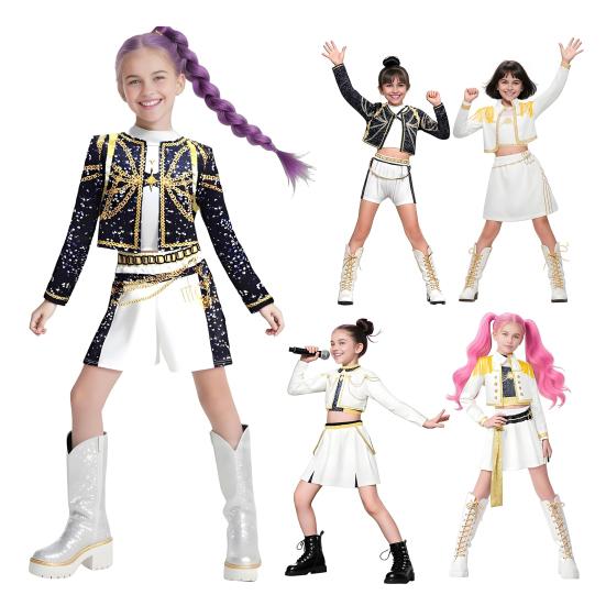 Girls Kids K-Pop Demon Hunters Zoey Rumi Mira Cosplay Costume Set Fancy Dress Idol Movie Cosplay Children Halloween Carniva Suit