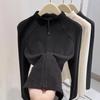 Women's Mock Neck Long Sleeve Knit Top Slim Korean Casual Double Zipper Thermal Cardigan Layering Shirt